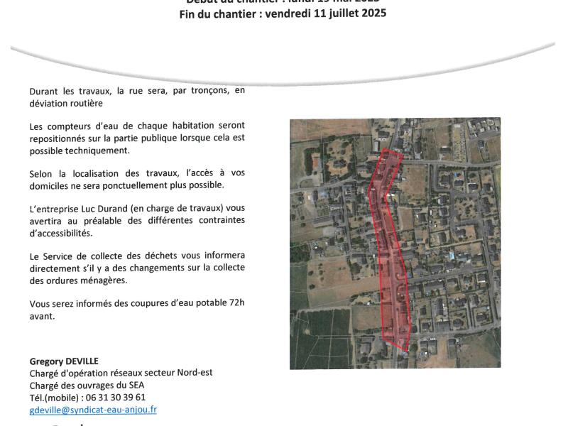 TRAVAUX SUR LE RESEAU D'EAU POTABLE